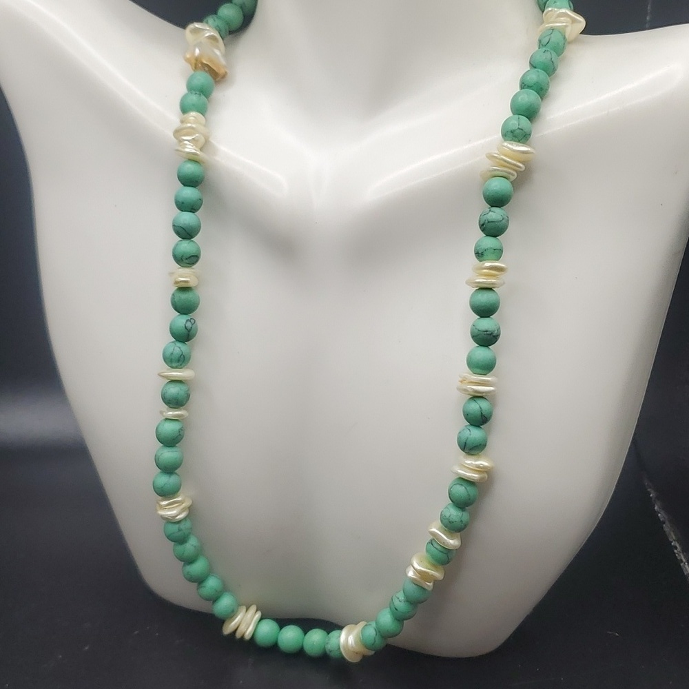 N2840 stunning turquoise pearl precious stone sterling high end necklace
